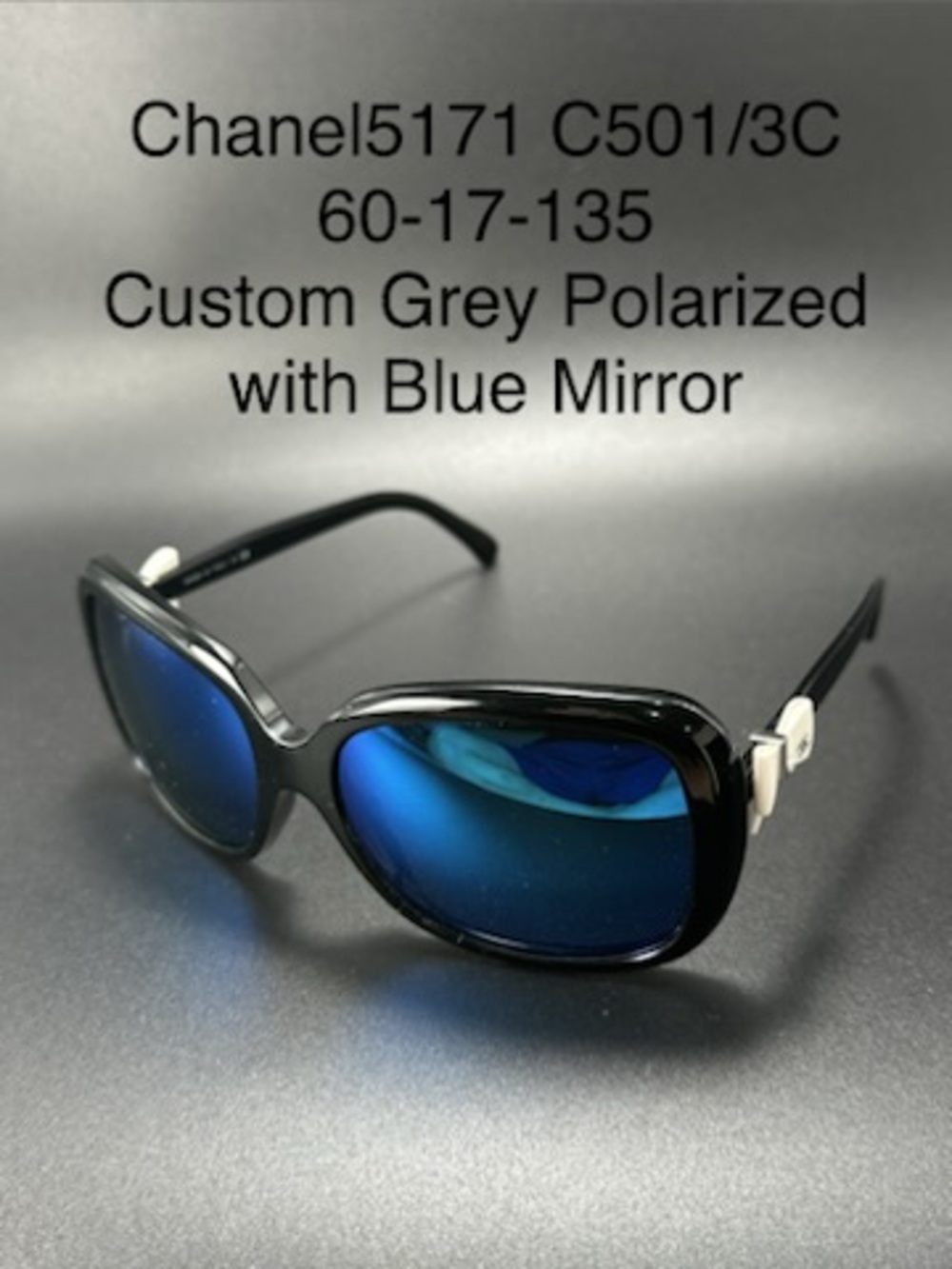 Chanel 5171 Oval Sunglasses Black with Custom Polarized Grey with Blue Mirror